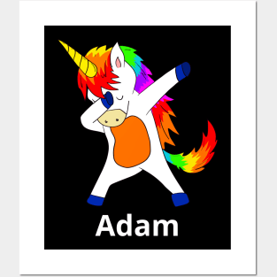 Adam First Name Personalized Dabbing Unicorn Posters and Art